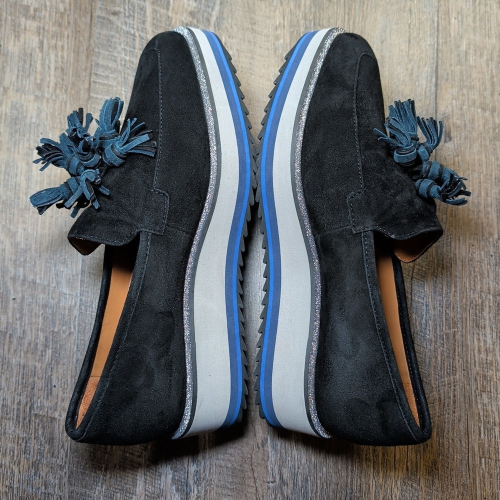 Johnston & Murphy Gracelyn Platform Tassel Loafers Black Suede Glitter Size 7.5 - Picture 9 of 13